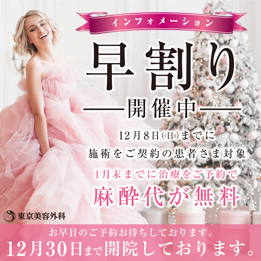 【年末年始のお知らせ】麻酔代が無料になる早割りがお得！年末年始はキレイになるチャンスです！