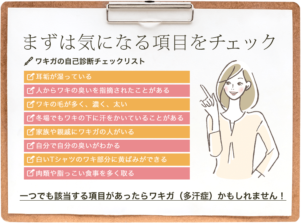 まずは気になる項目をチェック「ワキガの自己診断チェックリスト」