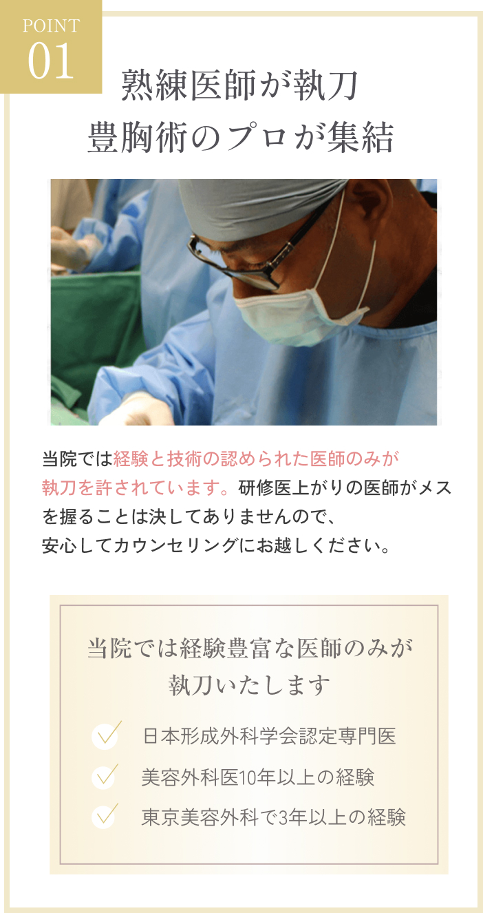 熟練医師が執刀！ 豊胸術のプロフェッショナルが集結