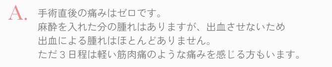  手術直後の痛みはゼロです