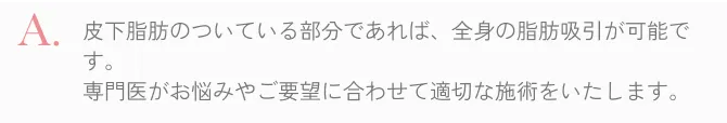  皮下脂肪のついている部分であれば全身可能です。